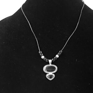 Vintage KC Jewelry Black Silver Cord Necklace